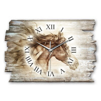 Pferd Aquarell Designer-Wanduhr aus Holz – leises Uhrwerk