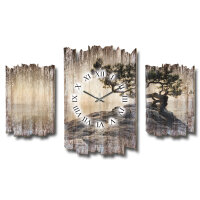 Einsamer Baum Shabby chic Dreiteilige Wanduhr aus MDF mit leisem Uhrwerk