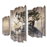 Einsamer Baum Shabby chic Dreiteilige Wanduhr aus MDF mit leisem Uhrwerk