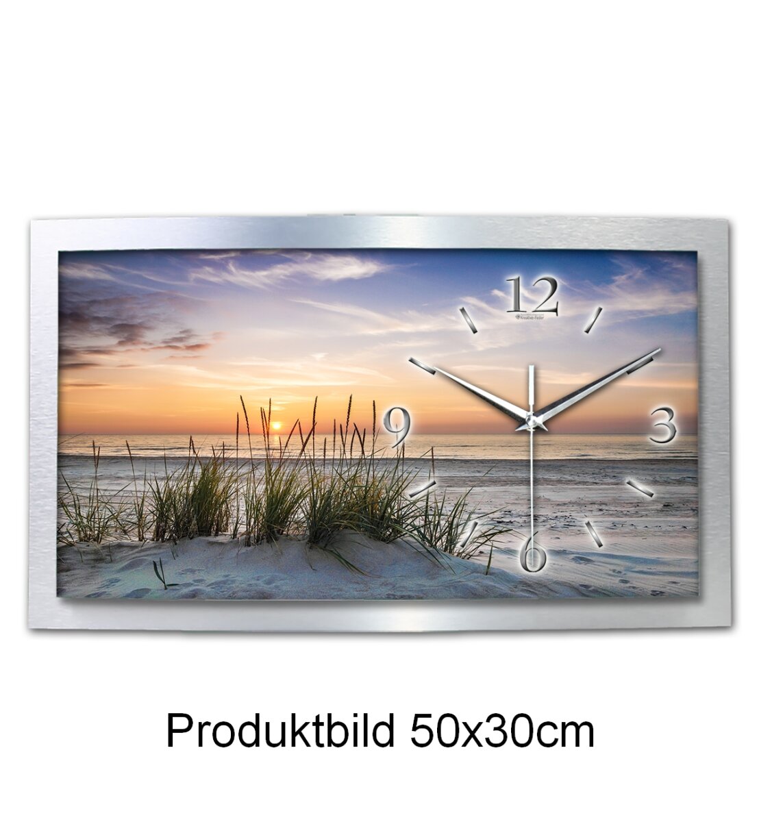 Sanddüne – gewölbte 3D-Wanduhr mit silbernem Alu-Rahmen