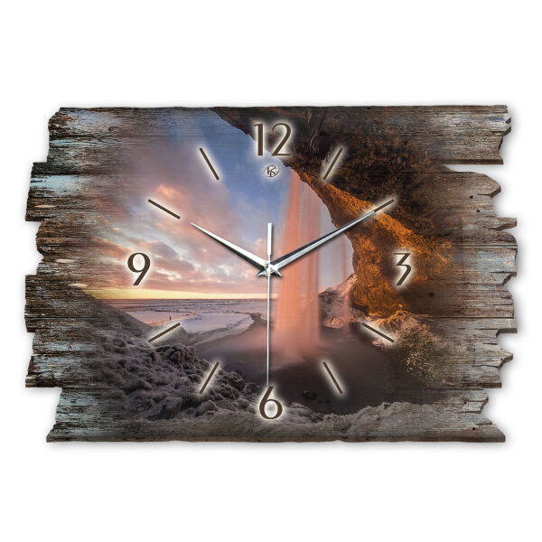Wasserfall Designer-Wanduhr aus Holz – leises Uhrwerk