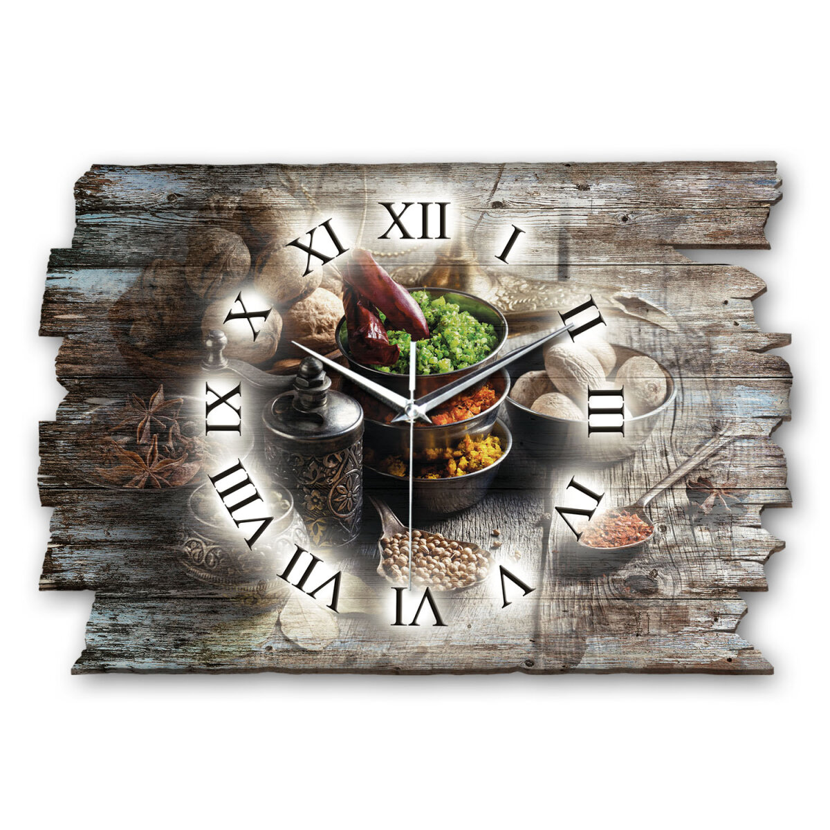 Exotische Gewürze Designer-Wanduhr aus Holz – leises Uhrwerk