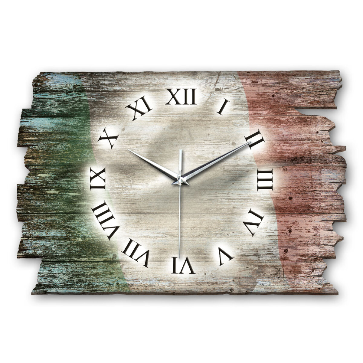 Italien Flagge Designer-Wanduhr aus Holz – leises Uhrwerk