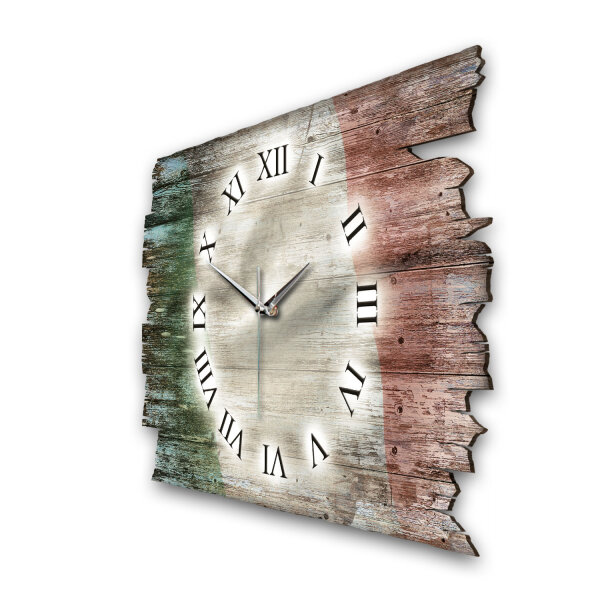 Italien Flagge Designer-Wanduhr aus Holz – leises...