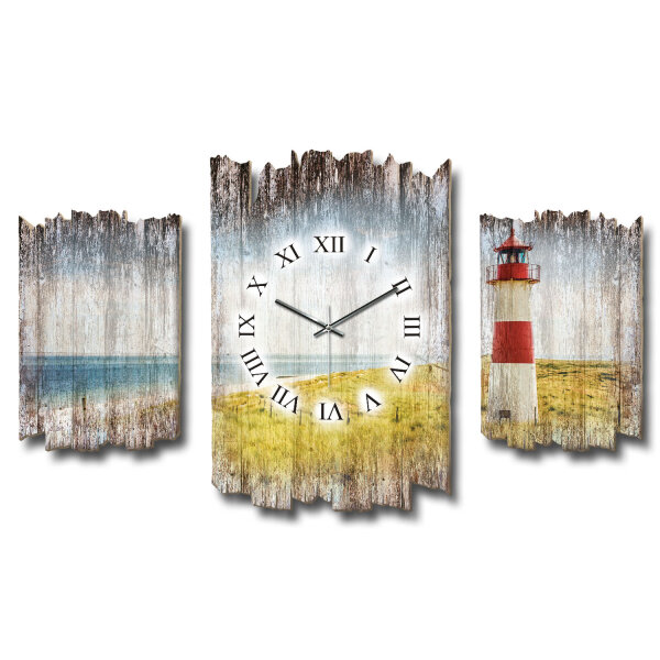 Leuchtturm Shabby chic Dreiteilige Wanduhr aus MDF mit...