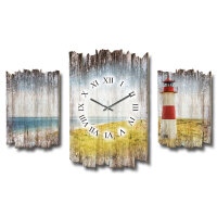 Leuchtturm Shabby chic Dreiteilige Wanduhr aus MDF mit leisem Uhrwerk
