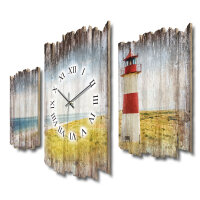 Leuchtturm Shabby chic Dreiteilige Wanduhr aus MDF mit leisem Uhrwerk