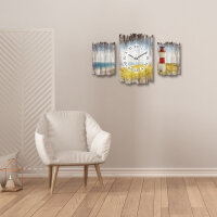 Leuchtturm Shabby chic Dreiteilige Wanduhr aus MDF mit leisem Uhrwerk