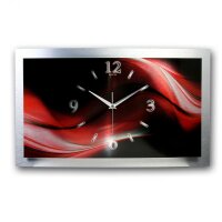 3D Design-Wanduhr "Abstrakt red & black" aus gebürstetem Aluminium mit flüsterleisem Uhrwerk | B-Ware