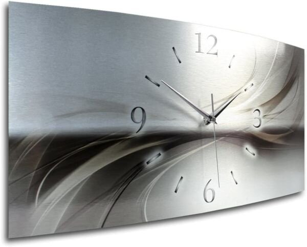 Silverline Metallic Designer-Wanduhr mit leisem Uhrwerk aus Alu