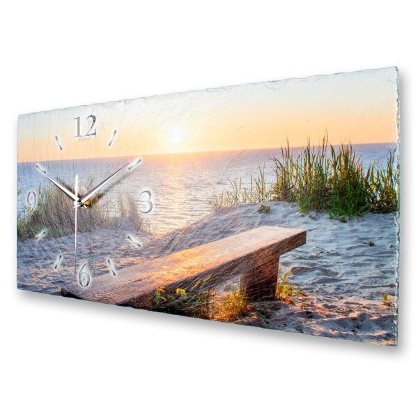 Bank am Strand Design-Wanduhr aus Steinguss mit leisem Uhrwerk