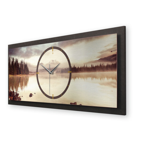 Calm Lake – Panora Metallic Wanduhr aus Alu & MDF