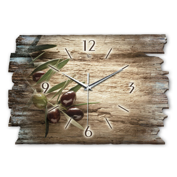Oliven Designer-Wanduhr aus Holz – leises Uhrwerk