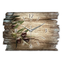 Oliven Designer-Wanduhr aus Holz – leises Uhrwerk
