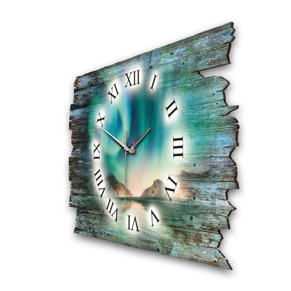 Nordlichter Designer-Wanduhr aus Holz – leises Uhrwerk