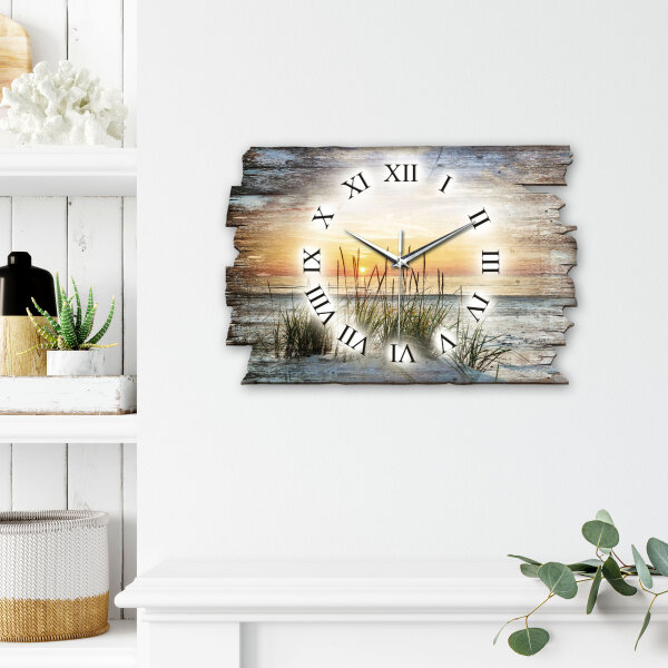 Abendspaziergang am Strand Designer-Wanduhr aus Holz – leises Uhrwerk