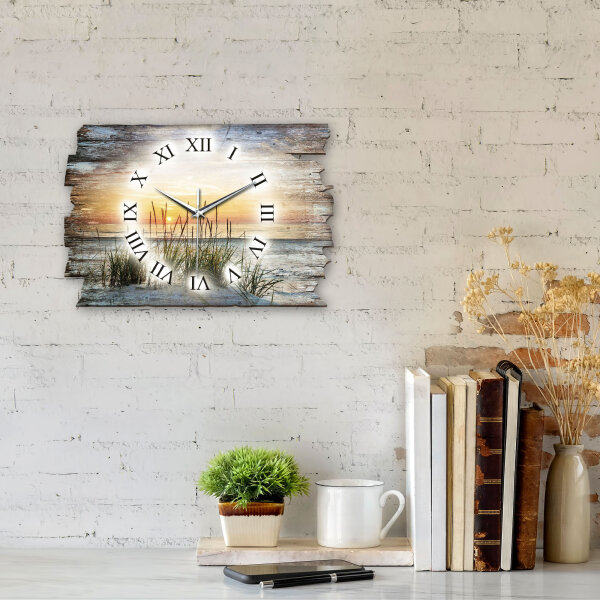 Abendspaziergang am Strand Designer-Wanduhr aus Holz – leises Uhrwerk