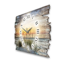 Abendspaziergang am Strand Designer-Wanduhr aus Holz – leises Uhrwerk