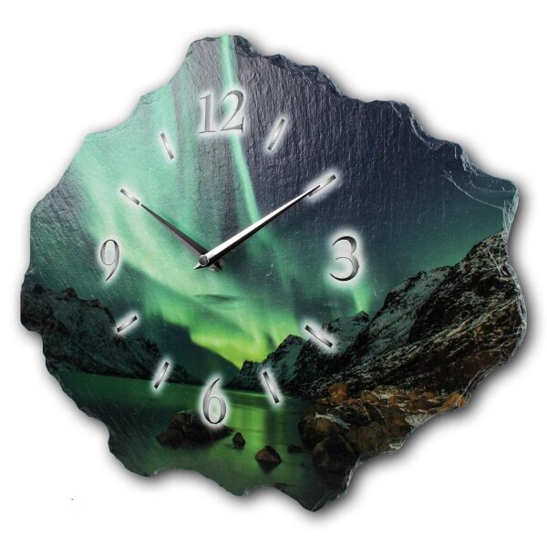 Polarlicht Design-Wanduhr aus Steinguss mit leisem Uhrwerk