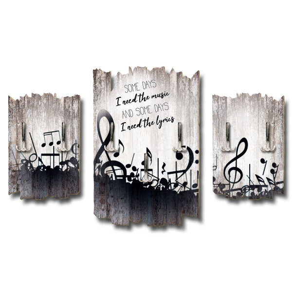 Some Days Black Notes Shabby chic 3-Teiler Garderobe aus MDF