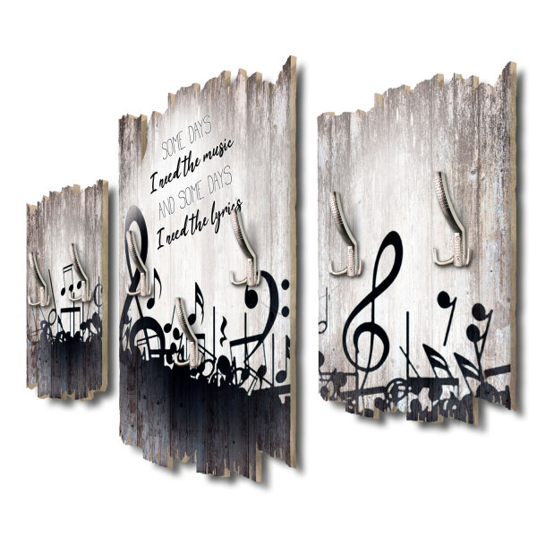 Some Days Black Notes Shabby chic 3-Teiler Garderobe aus MDF