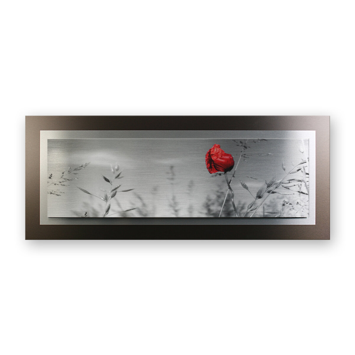 Mohnblume – 3D Alu Metallic Wandbild aus gebürstetem Aluminium