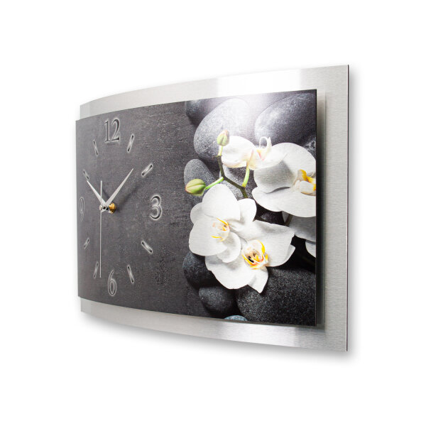 Orchidee – gewölbte 3D-Metallic-Wanduhr mit...