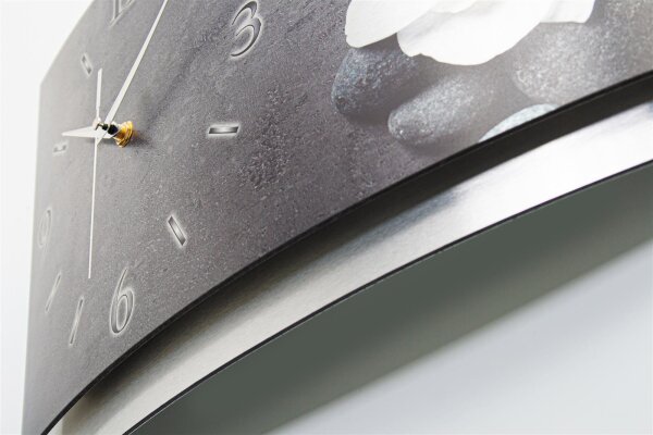 Orchidee – gewölbte 3D-Metallic-Wanduhr mit silbernem Alu-Rahmen