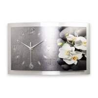 Orchidee – gewölbte 3D-Metallic-Wanduhr mit silbernem Alu-Rahmen