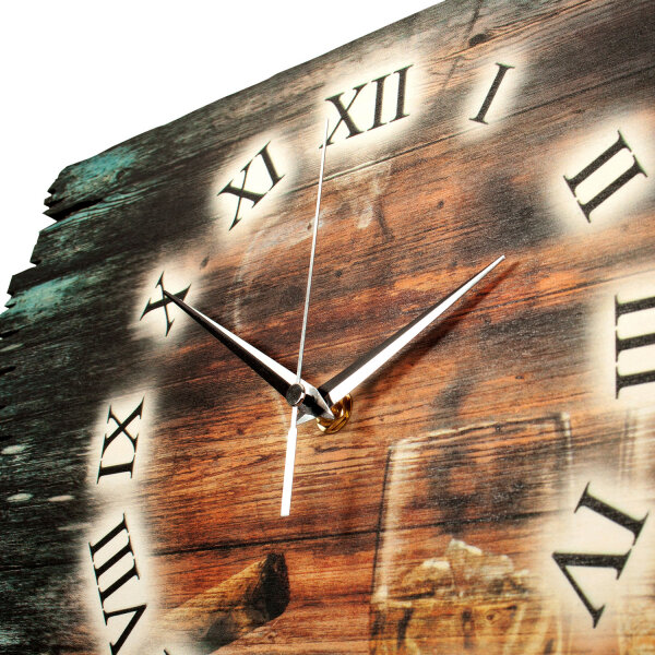 Whisky & Zigarre Designer-Wanduhr aus Holz – leises Uhrwerk