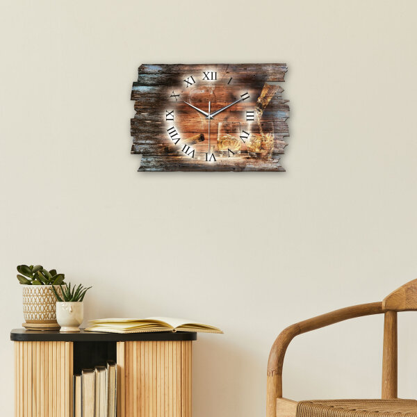 Whisky & Zigarre Designer-Wanduhr aus Holz – leises Uhrwerk
