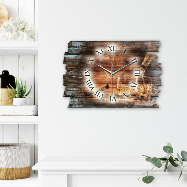 Whisky & Zigarre Designer-Wanduhr aus Holz – leises Uhrwerk