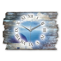 Meerblick Griechenland Designer-Wanduhr aus Holz – leises Uhrwerk