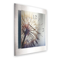 Pusteblume – 3D Design-Wanduhr mit silbernem Alu-Rahmen