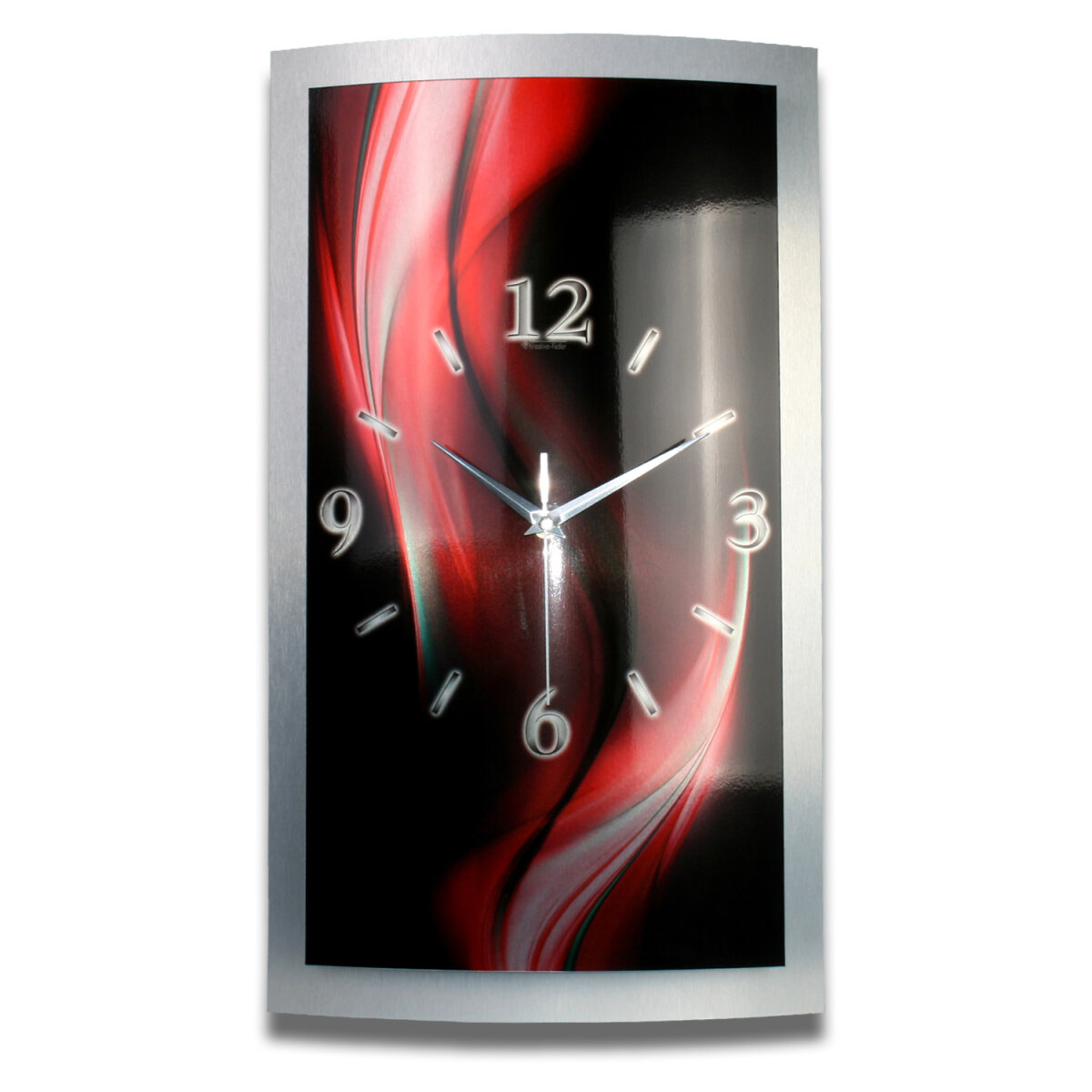 Red Shadow – gewölbte 3D-Wanduhr mit Alu-Rahmen