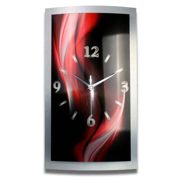Red Shadow – gewölbte 3D-Wanduhr mit Alu-Rahmen