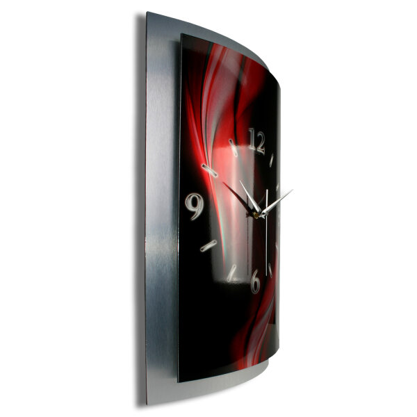 Red Shadow – gewölbte 3D-Wanduhr mit Alu-Rahmen