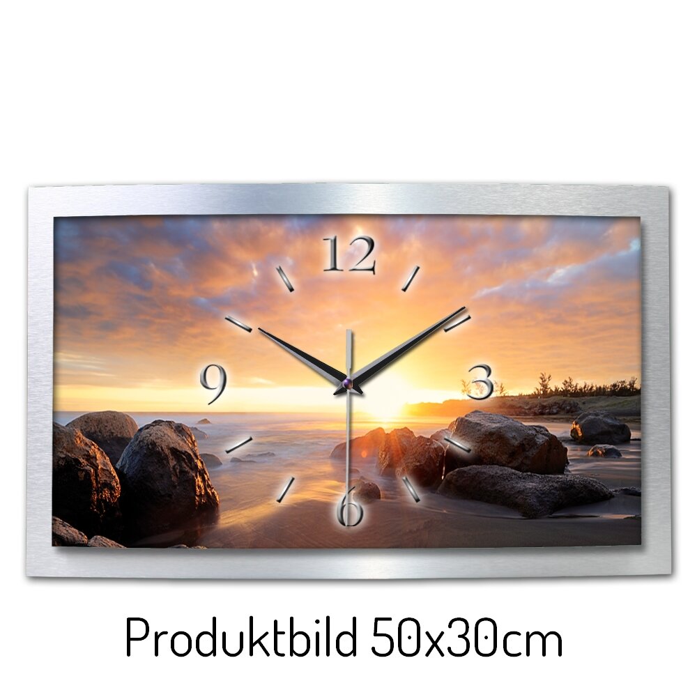 Felsen Chill Out – gewölbte 3D-Wanduhr mit silbernem Alu-Rahmen