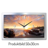 Felsen Chill Out – gewölbte 3D-Wanduhr mit silbernem Alu-Rahmen