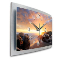 Felsen Chill Out – gewölbte 3D-Wanduhr mit silbernem Alu-Rahmen