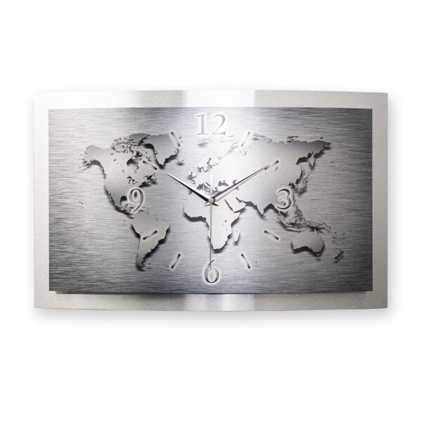 Weltkarte – gewölbte 3D-Metallic-Wanduhr mit...