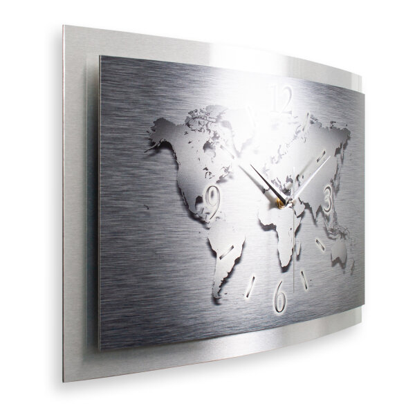 Weltkarte – gewölbte 3D-Metallic-Wanduhr mit...