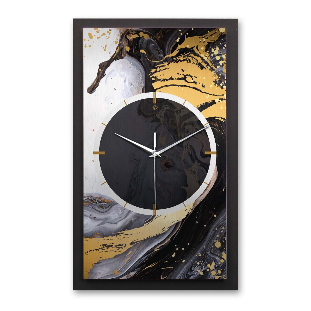 Gold & Black Ink – Vertora Metallic Wanduhr aus Alu & MDF