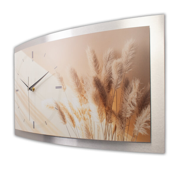 Relax Pampas – gewölbte 3D-Wanduhr mit silbernem Alu-Rahmen