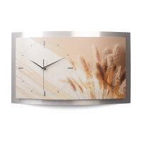 Relax Pampas – gewölbte 3D-Wanduhr mit silbernem Alu-Rahmen