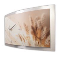 Relax Pampas – gewölbte 3D-Wanduhr mit silbernem Alu-Rahmen
