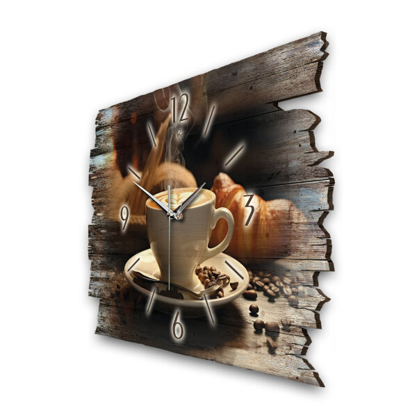 Cappuccino Designer-Wanduhr aus Holz – leises Uhrwerk