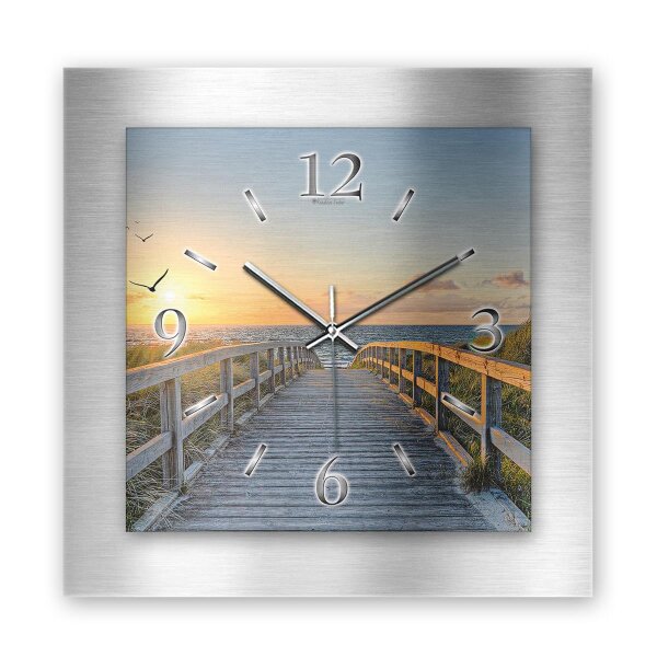 Weg zum Meer – 3D Design-Wanduhr mit silbernem...