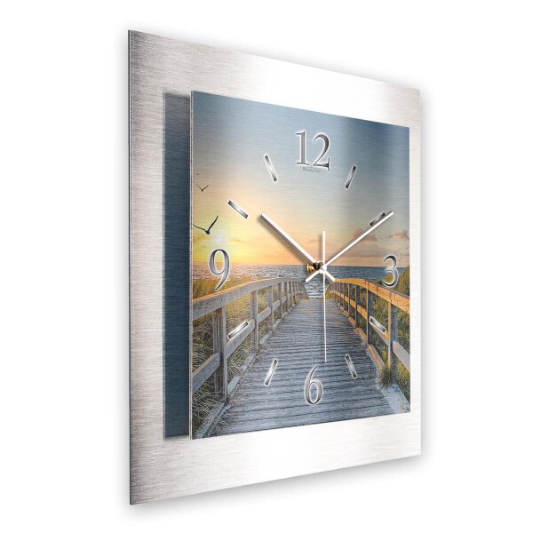 Weg zum Meer – 3D Design-Wanduhr mit silbernem...