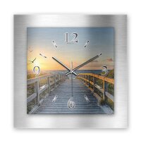 Weg zum Meer – 3D Design-Wanduhr mit silbernem Alu-Rahmen
